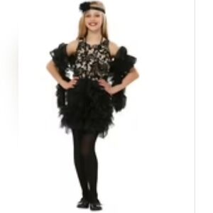 #1813 Halloween Costume Elegant Black & Tan Kids Flapper Costume Sz. L